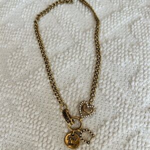 Juicy Couture Gold Rhinestone Heart & Charm Necklace